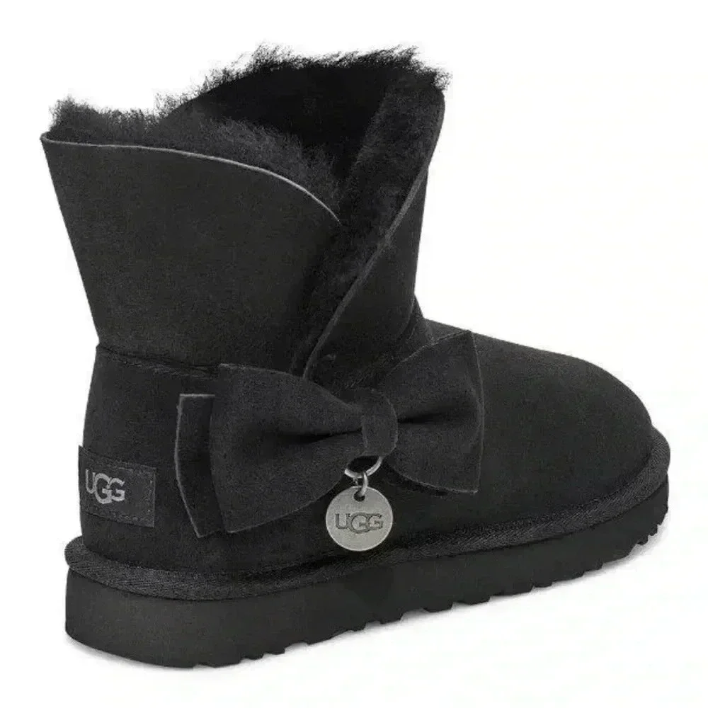 UGG Womens Black Classic‎ Suede Mini Bow Boots Sz 6